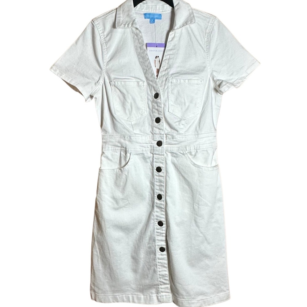 NWT Draper James Dress Women 4 White Denim Mini Button Front Academia Preppy
